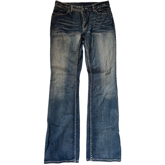 Harley Davidson Very Tall Bootcut Blue Jeans Wing Pockets Women's Size 8 - Picture 2 of 7